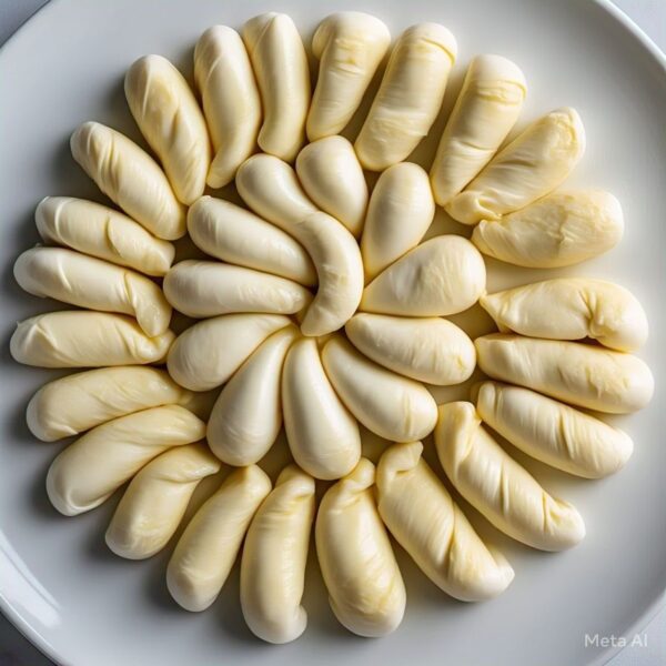 Mozzarella en bâtonnet ficelée, fromage artisanal algérien, produit frais du terroir de Kabylie.